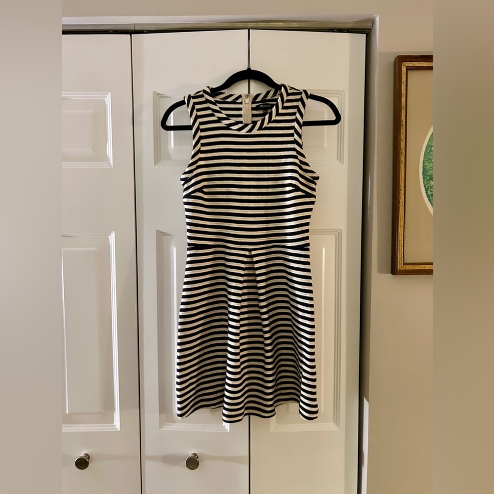 Madewell Women's Sz S Retro Cream & Black Sleeveless Striped Dress, 100% Cotton
